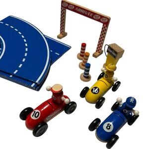 Vilac Wooden Race Car Set - Red, Yellow, Blue